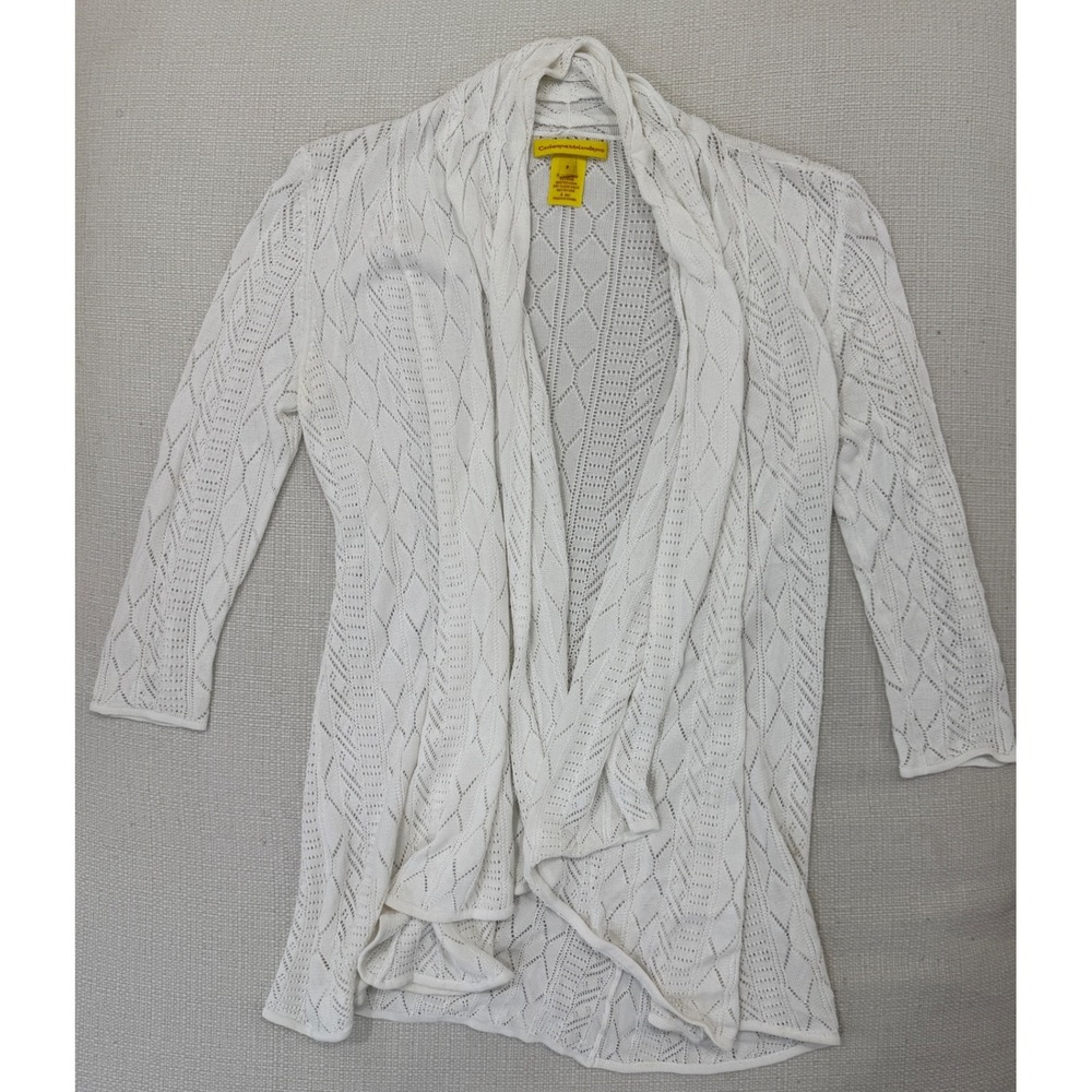 Catherine Malandrino Cardigan Womens P White Pointelle Open Front Excellent